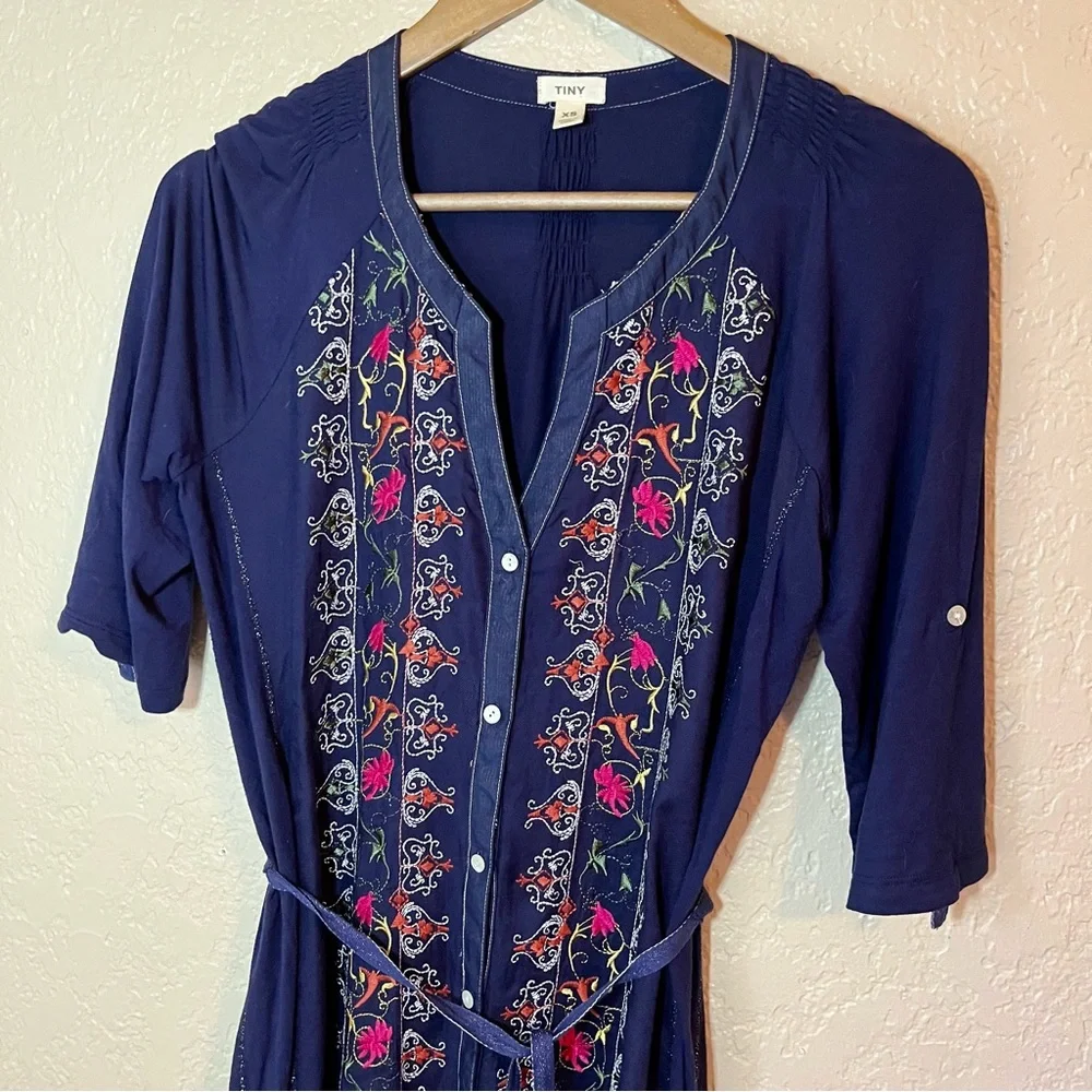 Anthropologie Tiny Embroidered Front Button Tunic Belted Dress Size XS - Picture 3 of 10